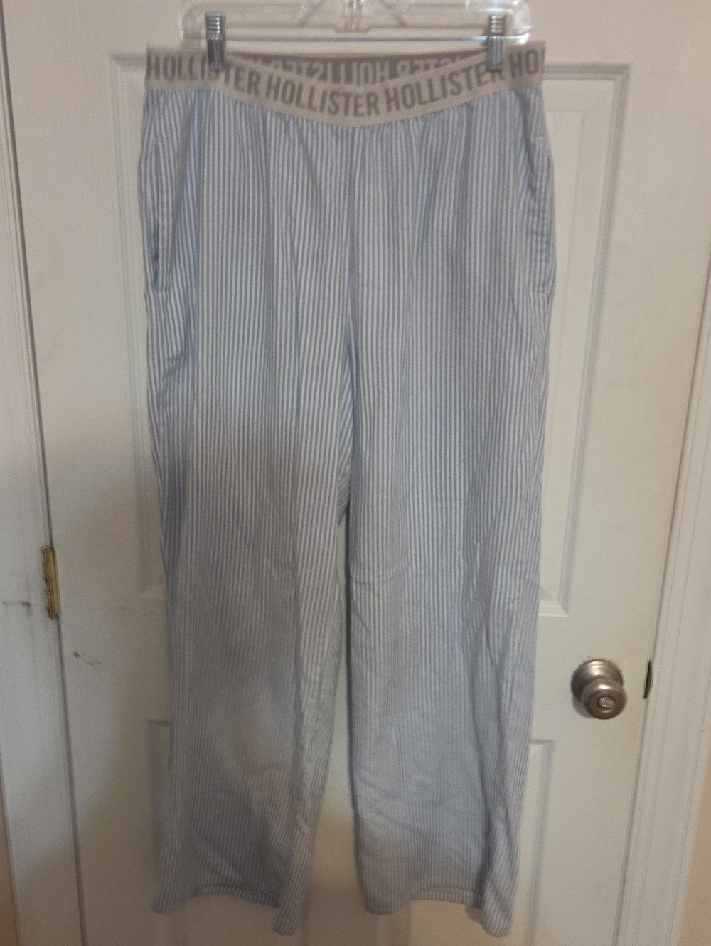 Hollister Women's Light Blue & White Striped Pajama Pants